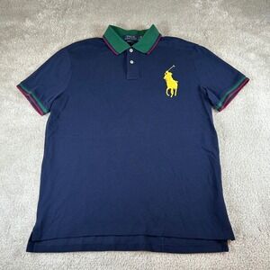 Polo Ralph Lauren Men's Custom Slim Fit Big Pony Polo Shirt Navy Yellow Large